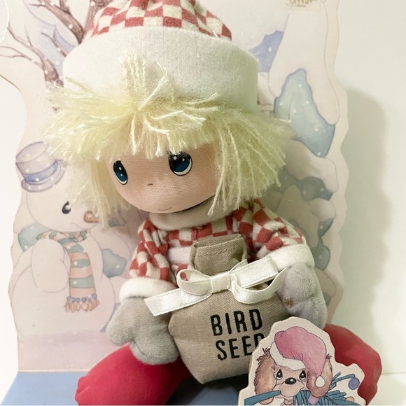 Vintage 1991 Applause Precious Moments Winter Bird Seed Feeding Girl Doll - Picture 2 of 12